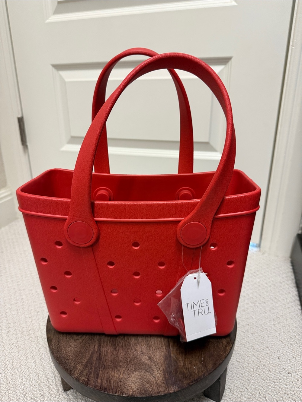 Time and Tru Women’s Waterproof EVA Mini Beach Tote Bag, Red